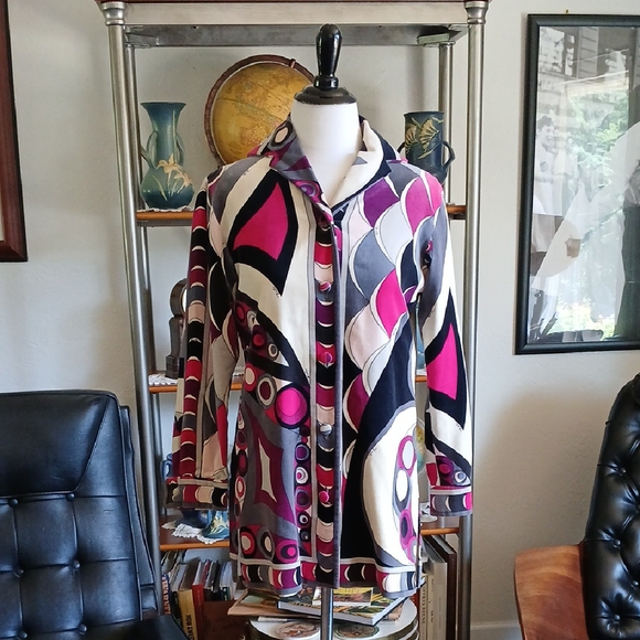 Emilio Pucci VINTAGE 1960s Velvet purple black and pink jacket Size XS - Picture 1 of 8